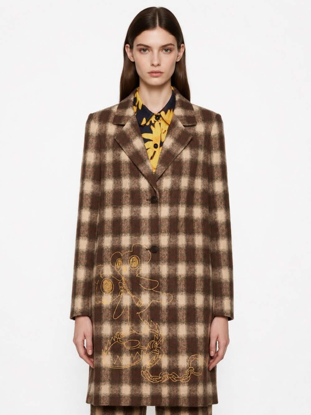 Marc Jacobs Heaven Bear Trap Trench Coat Plaid Embroidered Pea Coat Unisex XS